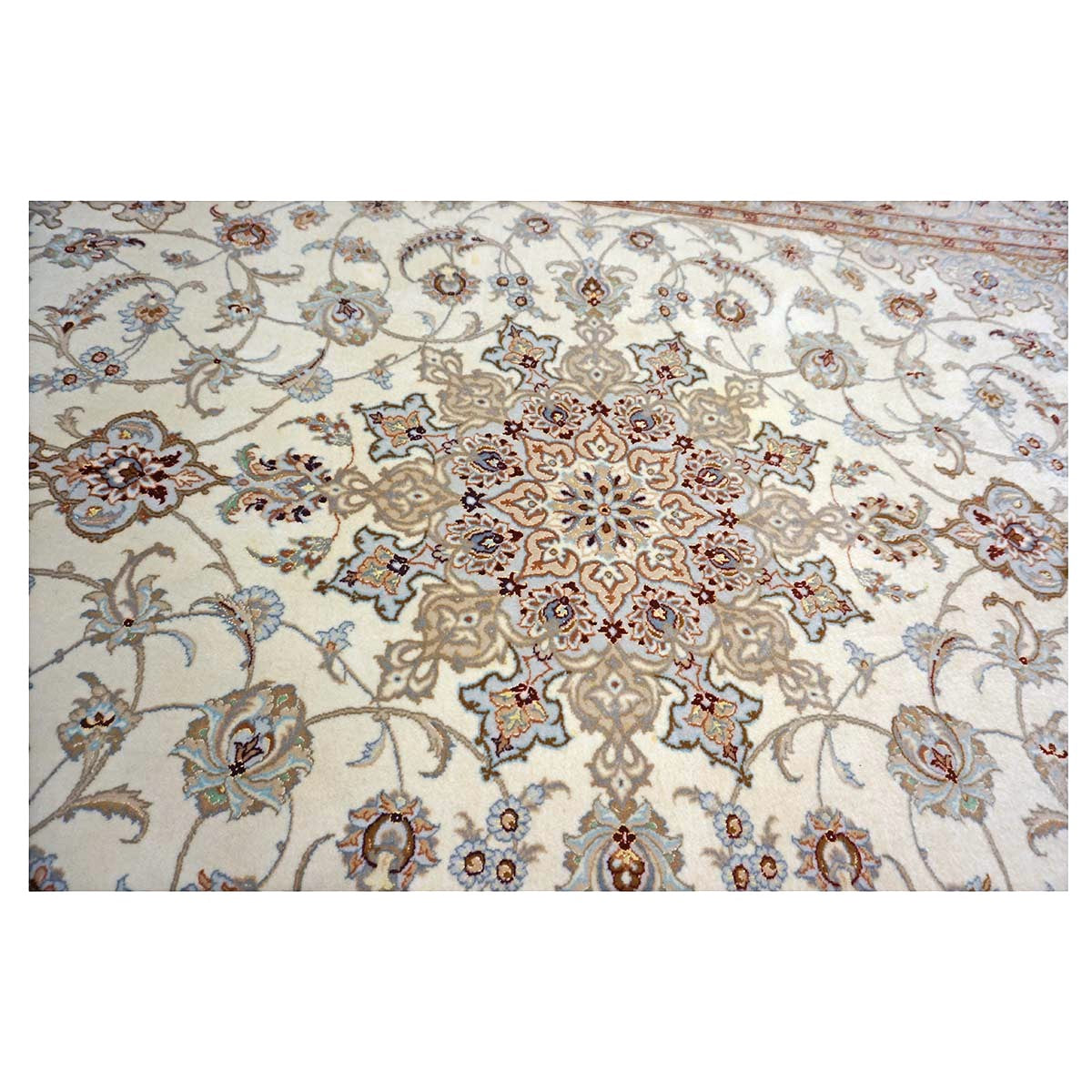 Vintage Persian Isfahan Wool & Silk 5x8 Ivory & Tan Handmade Area Rug #1144787
