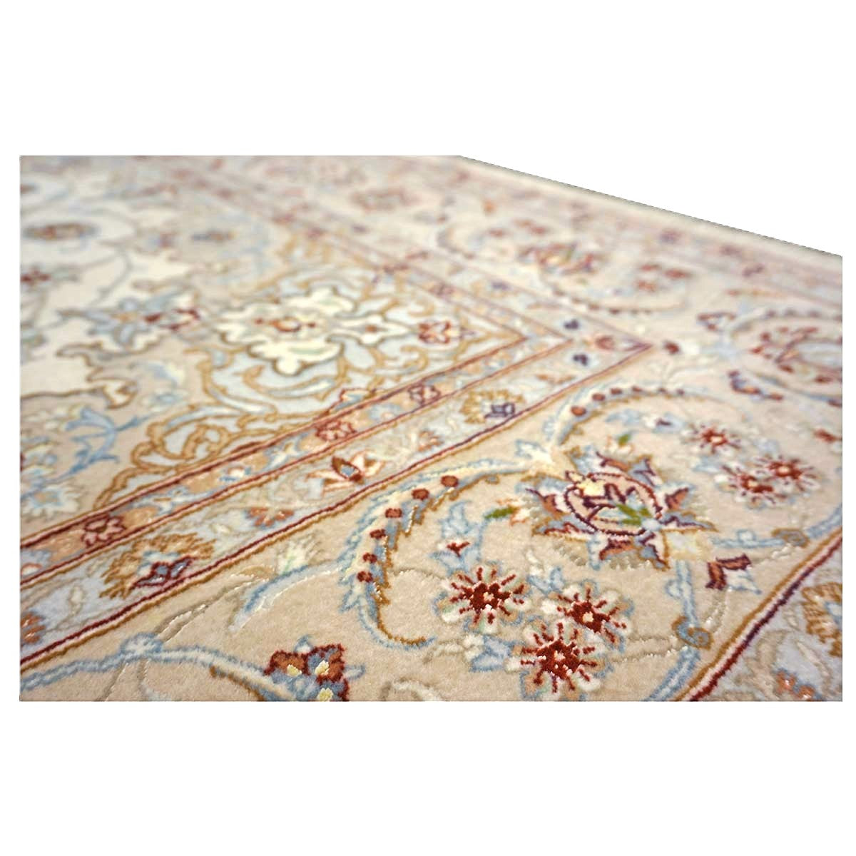 Vintage Persian Isfahan Wool & Silk 5x8 Ivory & Tan Handmade Area Rug #1144787