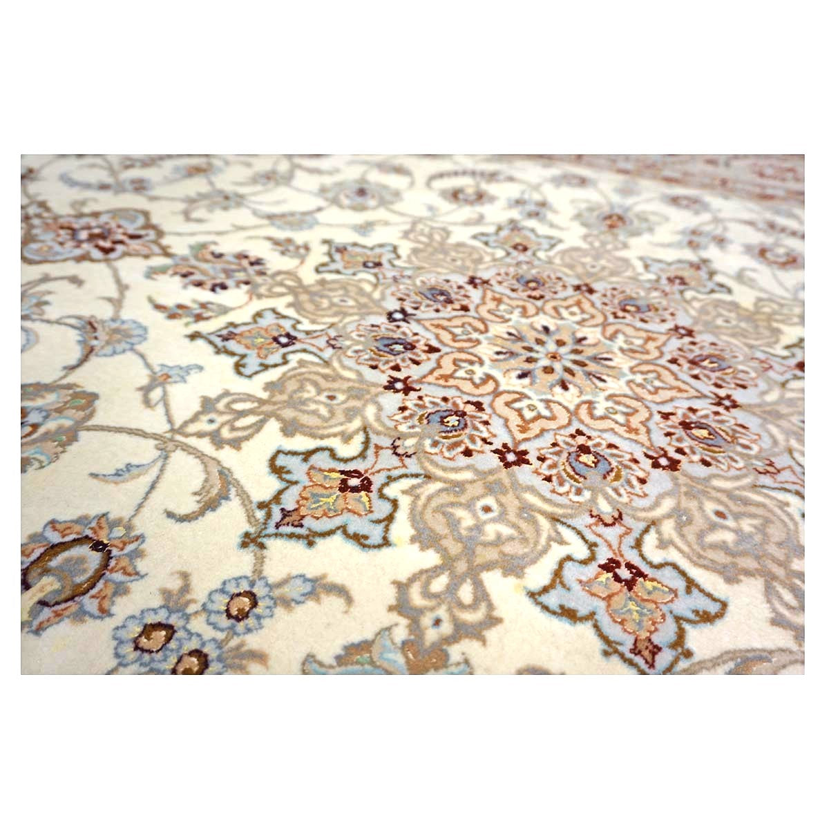 Vintage Persian Isfahan Wool & Silk 5x8 Ivory & Tan Handmade Area Rug #1144787