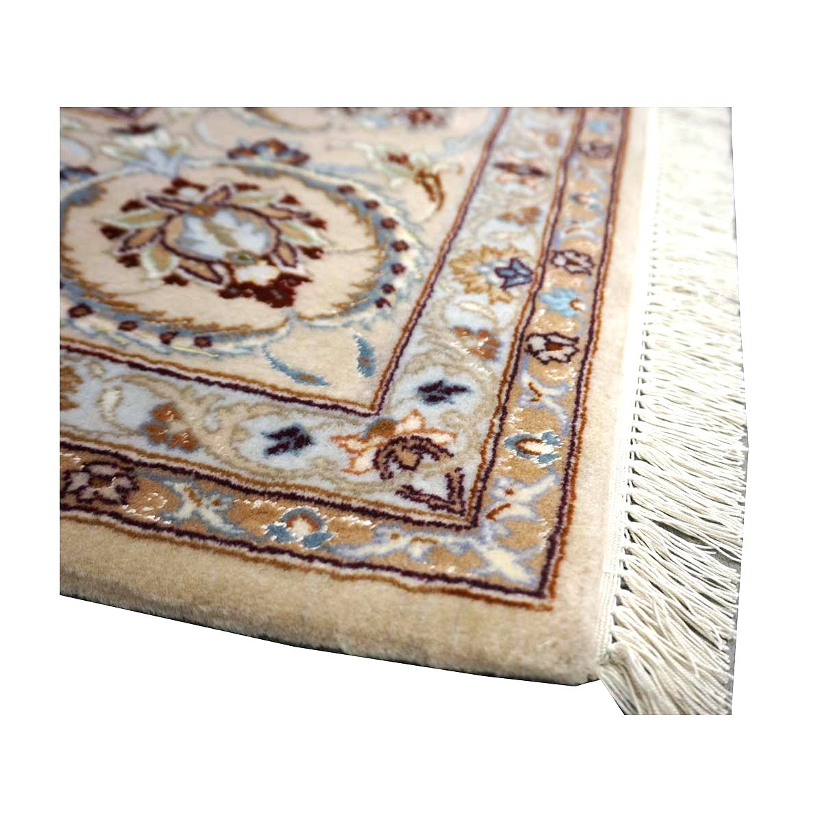 Vintage Persian Isfahan Wool & Silk 5x8 Ivory & Tan Handmade Area Rug #1144787