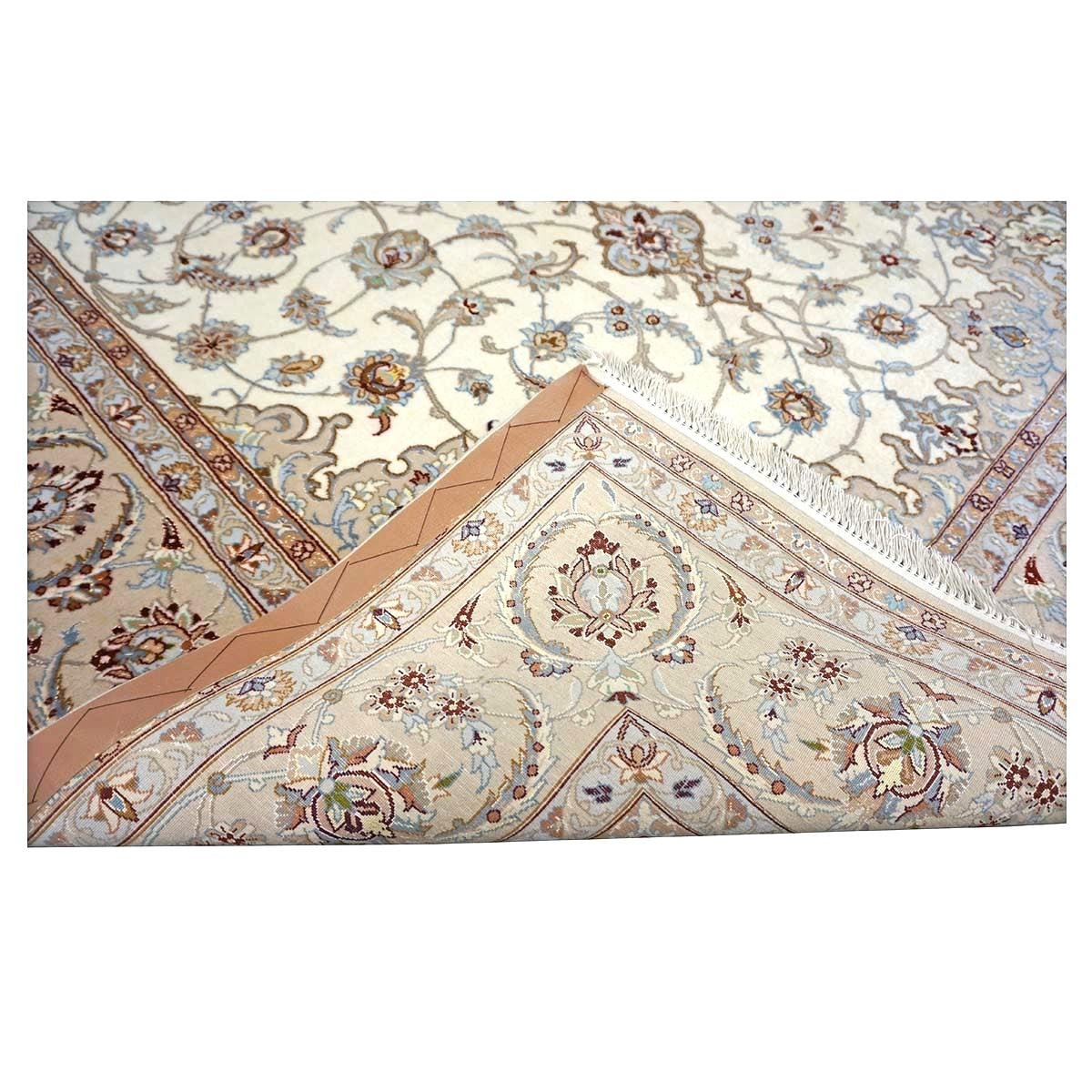 Vintage Persian Isfahan Wool & Silk 5x8 Ivory & Tan Handmade Area Rug #1144787