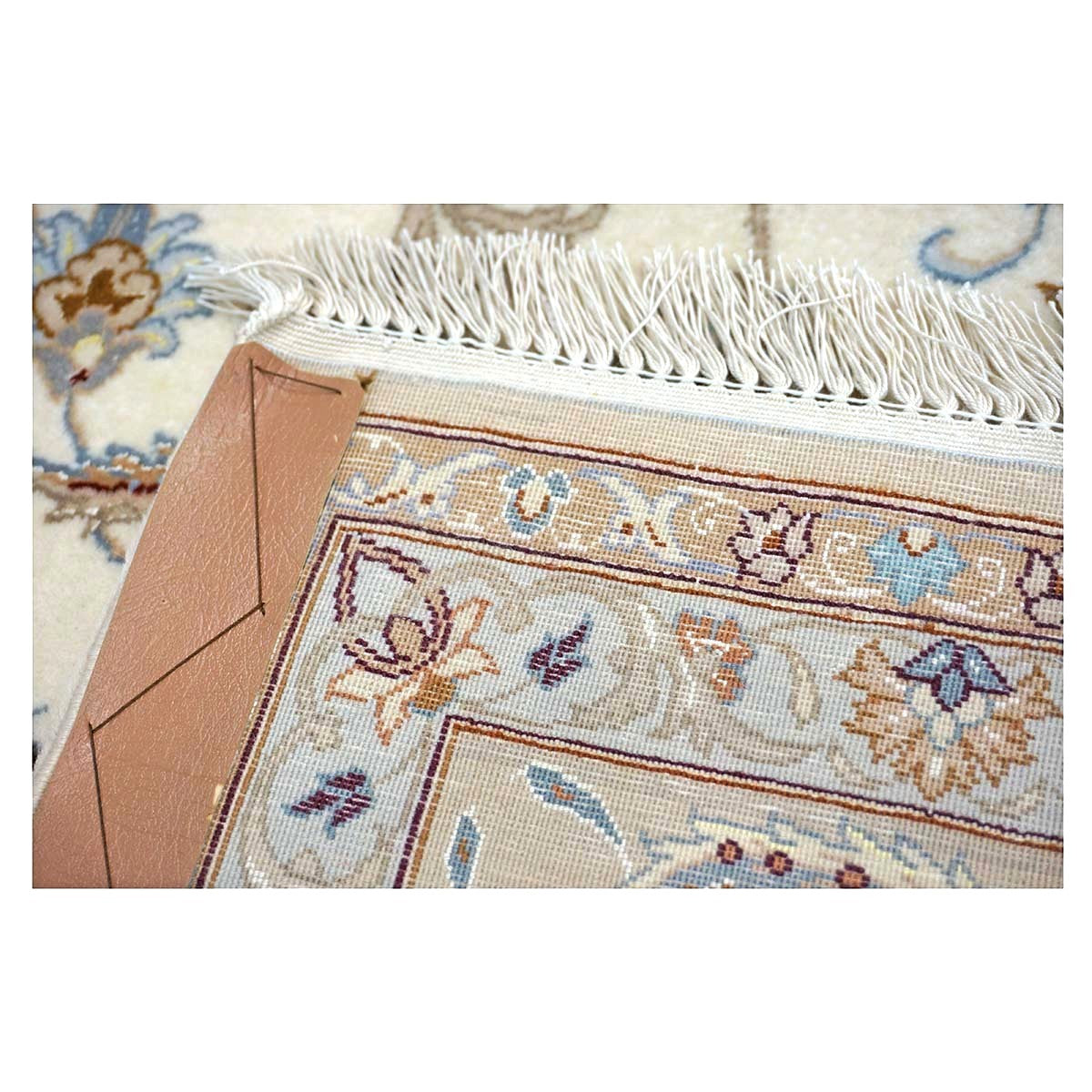 Vintage Persian Isfahan Wool & Silk 5x8 Ivory & Tan Handmade Area Rug #1144787