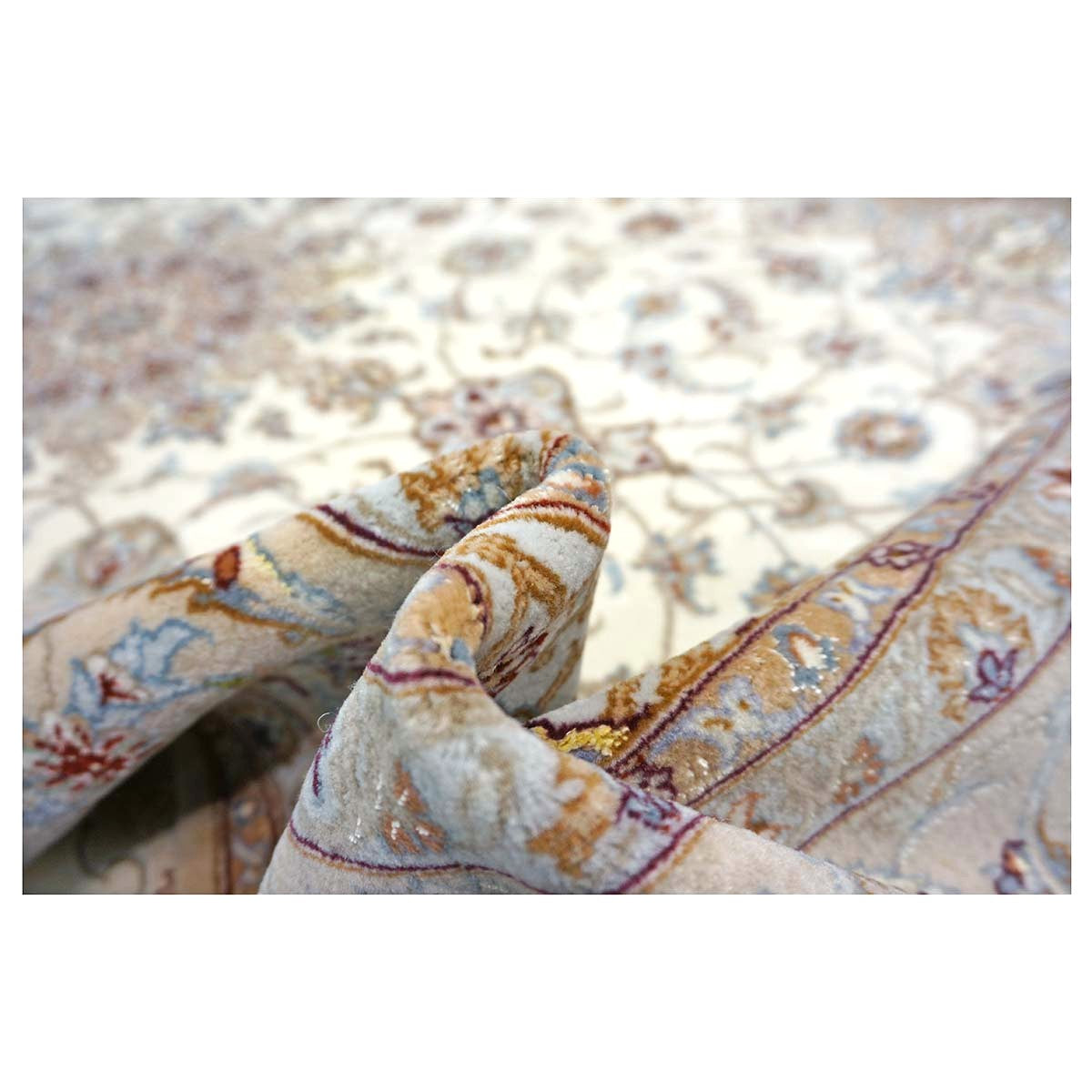 Vintage Persian Isfahan Wool & Silk 5x8 Ivory & Tan Handmade Area Rug #1144787