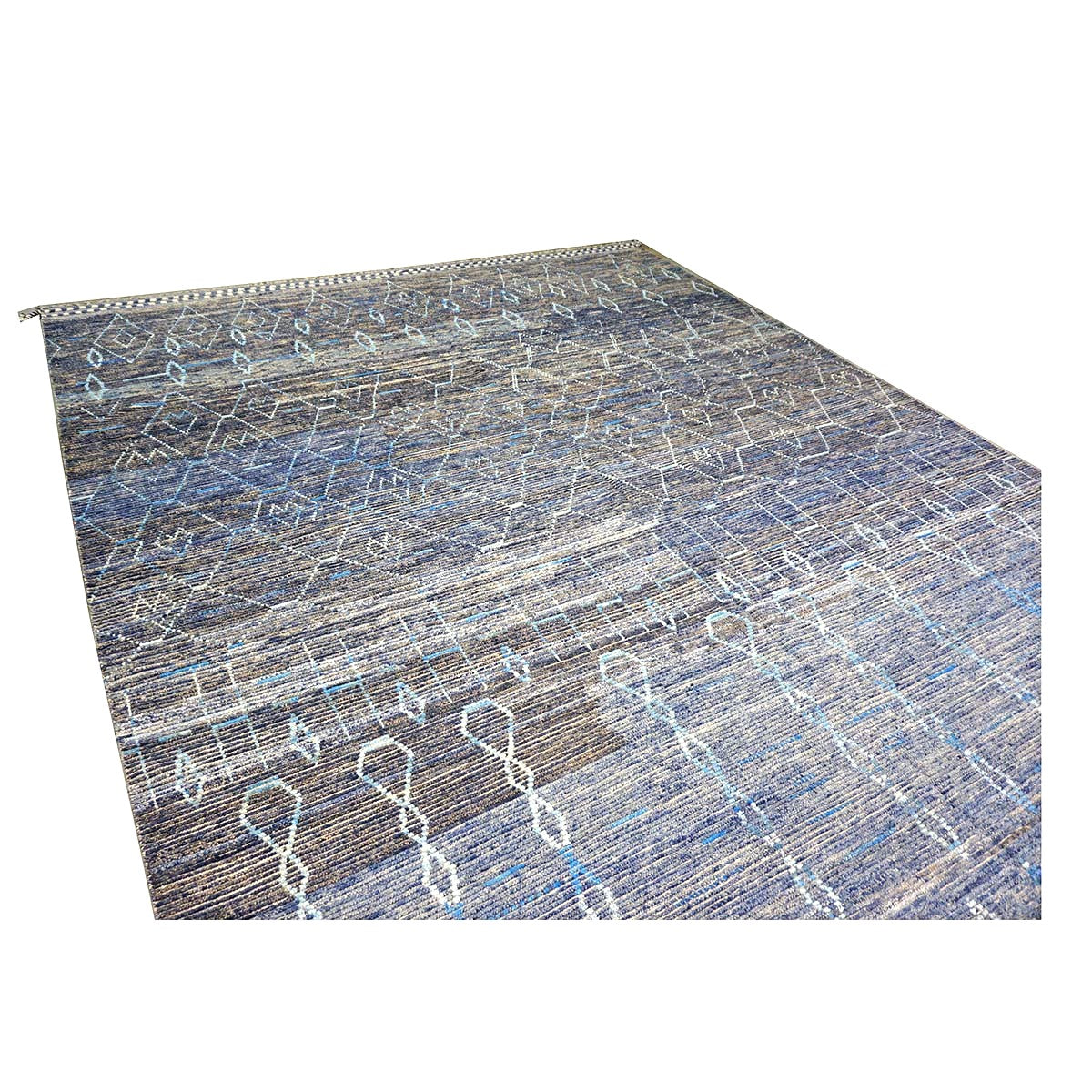 Afghan Tribal Mid-Modern Wool 12x17 Navy & Ivory Handmade Area Rug #1144791