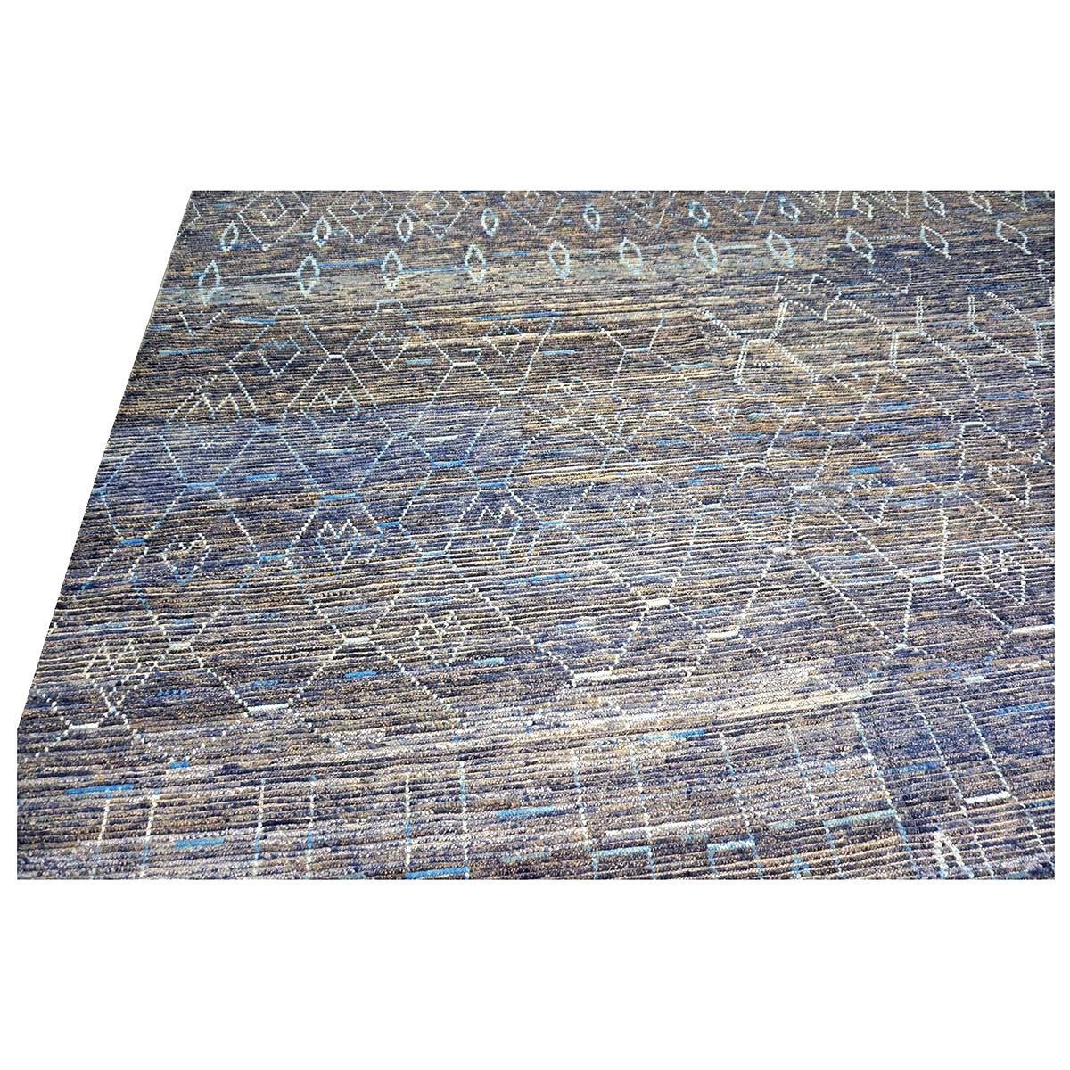 Afghan Tribal Mid-Modern Wool 12x17 Navy & Ivory Handmade Area Rug #1144791