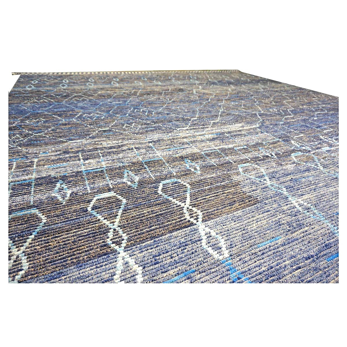 Afghan Tribal Mid-Modern Wool 12x17 Navy & Ivory Handmade Area Rug #1144791