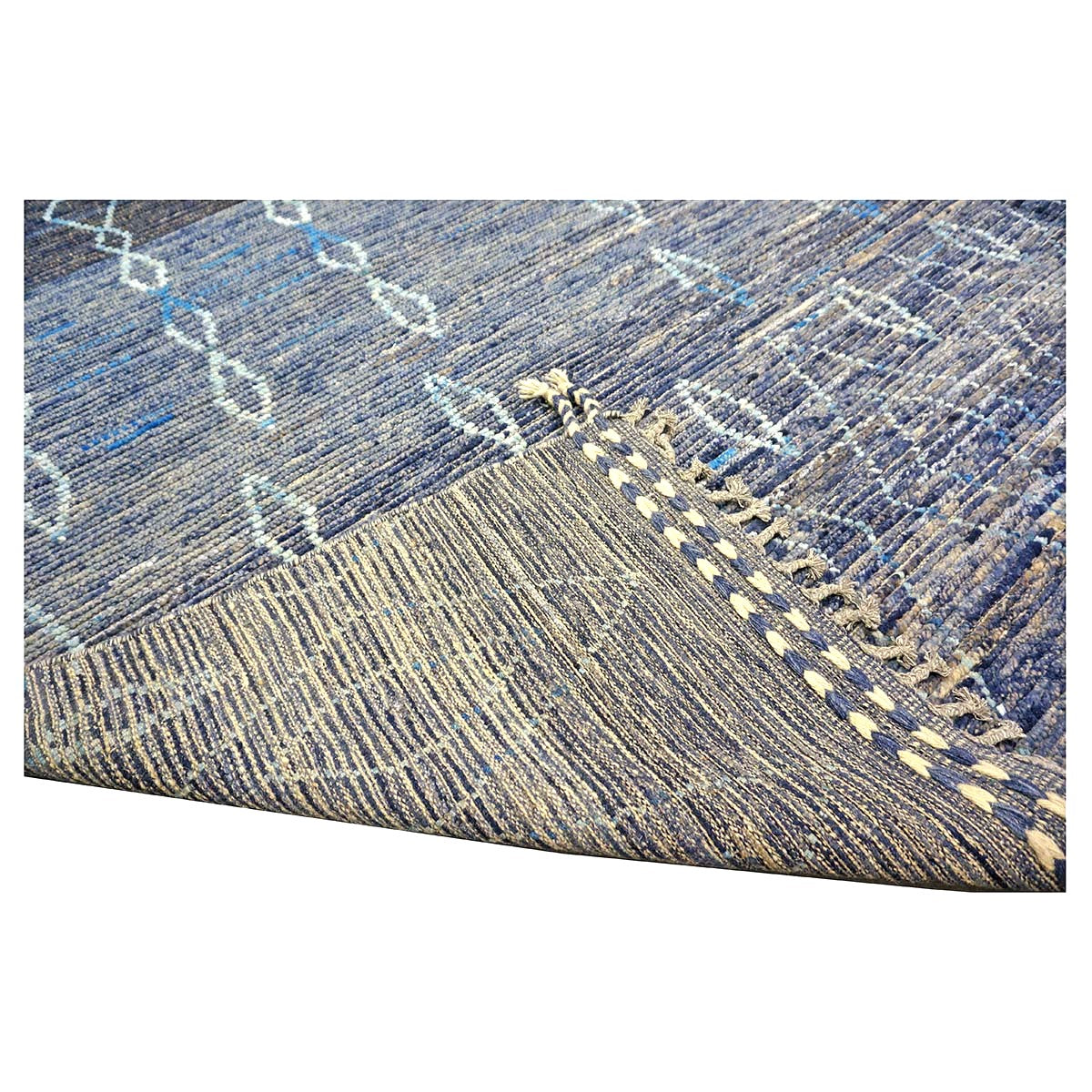 Afghan Tribal Mid-Modern Wool 12x17 Navy & Ivory Handmade Area Rug #1144791