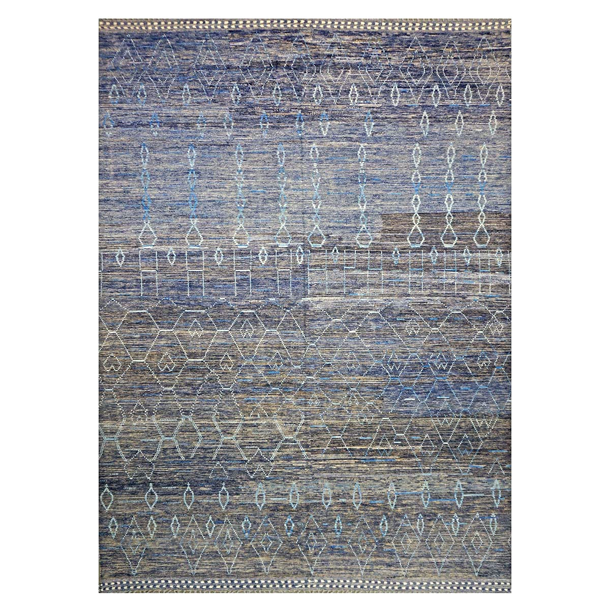 Afghan Tribal Mid-Modern Wool 12x17 Navy & Ivory Handmade Area Rug #1144791