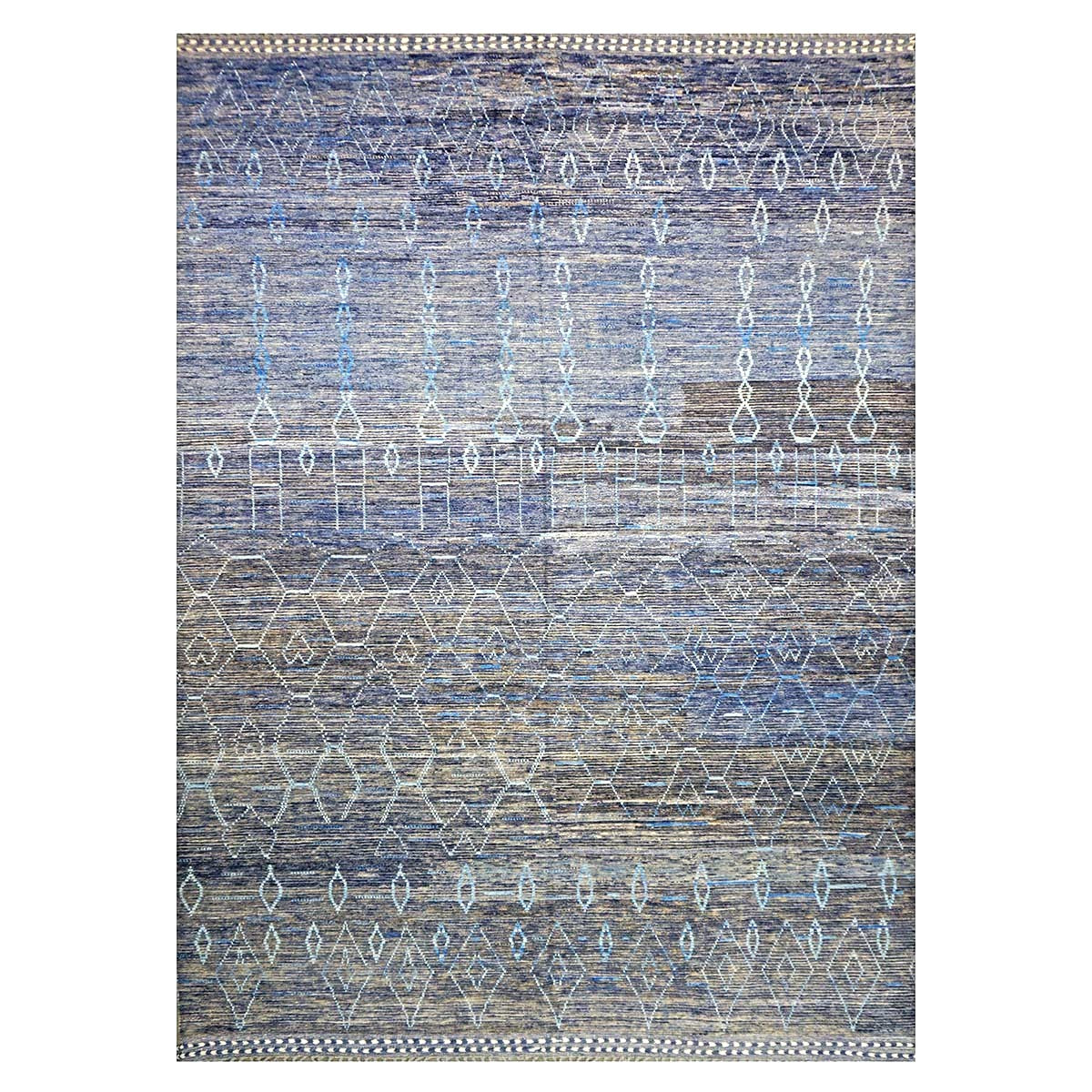 Afghan Tribal Mid-Modern Wool 12x17 Navy & Ivory Handmade Area Rug #1144791
