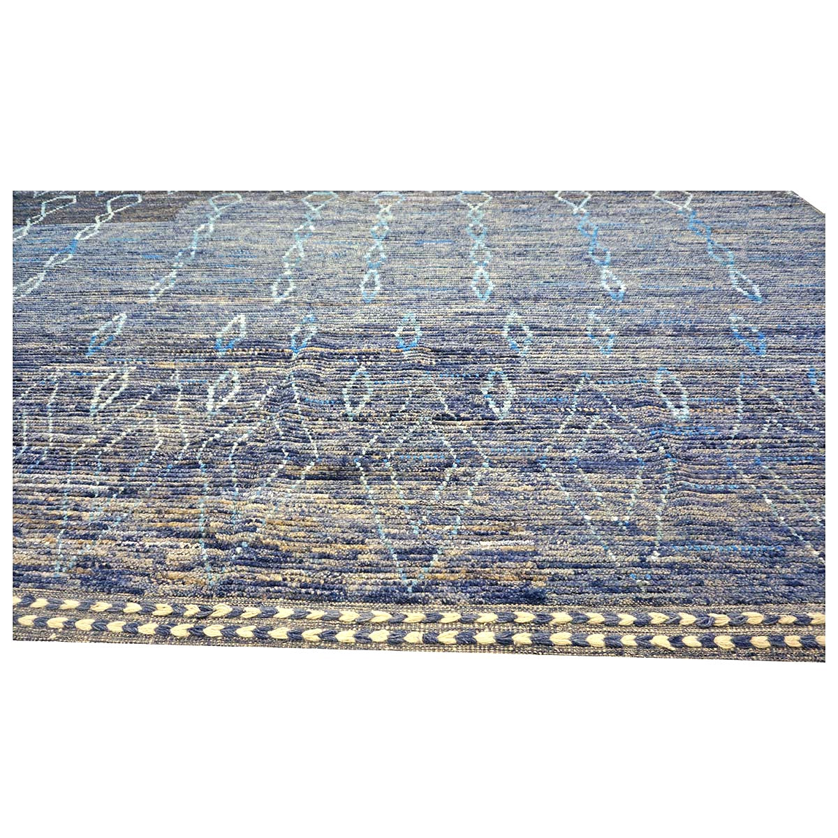 Afghan Tribal Mid-Modern Wool 12x17 Navy & Ivory Handmade Area Rug #1144791