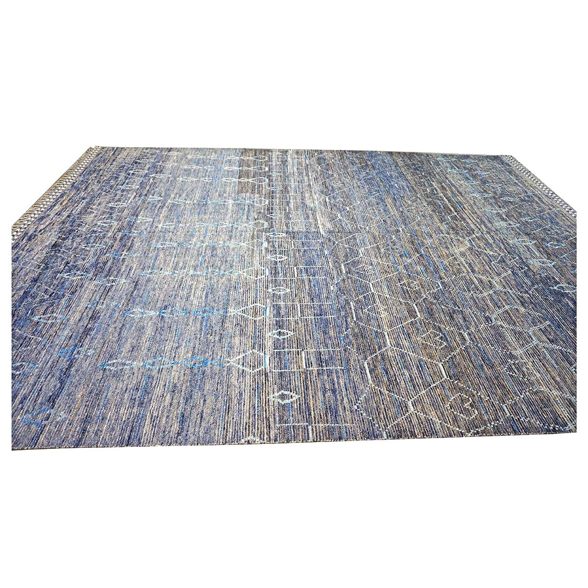 Afghan Tribal Mid-Modern Wool 12x17 Navy & Ivory Handmade Area Rug #1144791