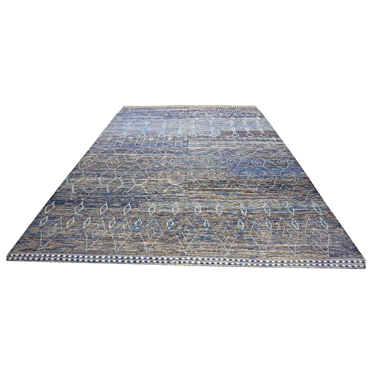 Afghan Tribal Mid-Modern Wool 12x17 Navy & Ivory Handmade Area Rug #1144791