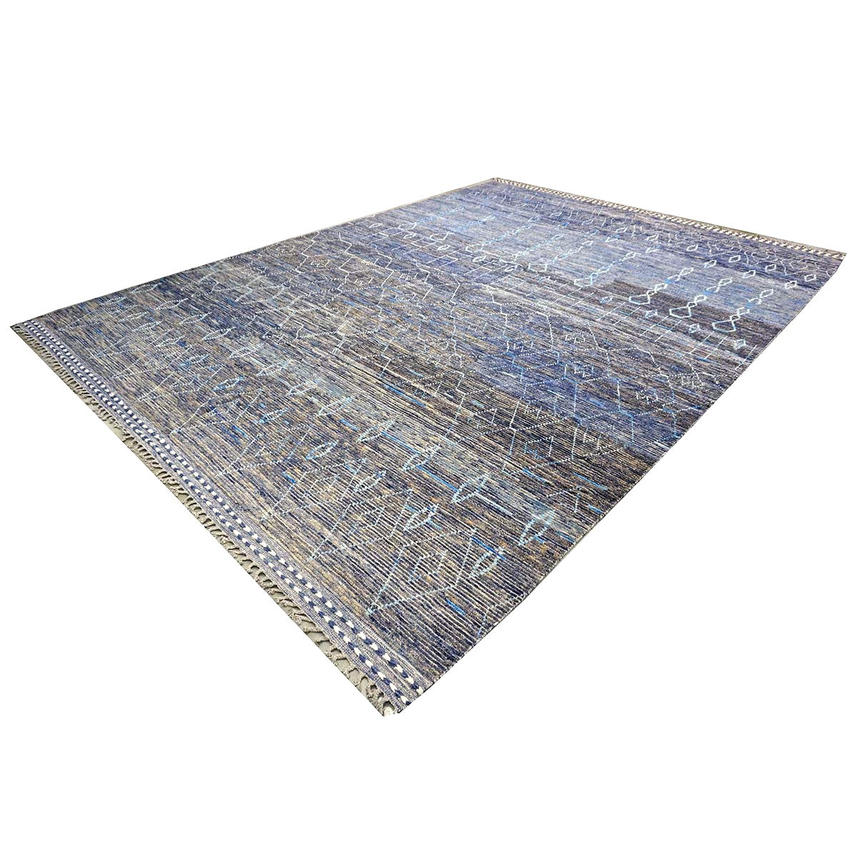 Afghan Tribal Mid-Modern Wool 12x17 Navy & Ivory Handmade Area Rug #1144791