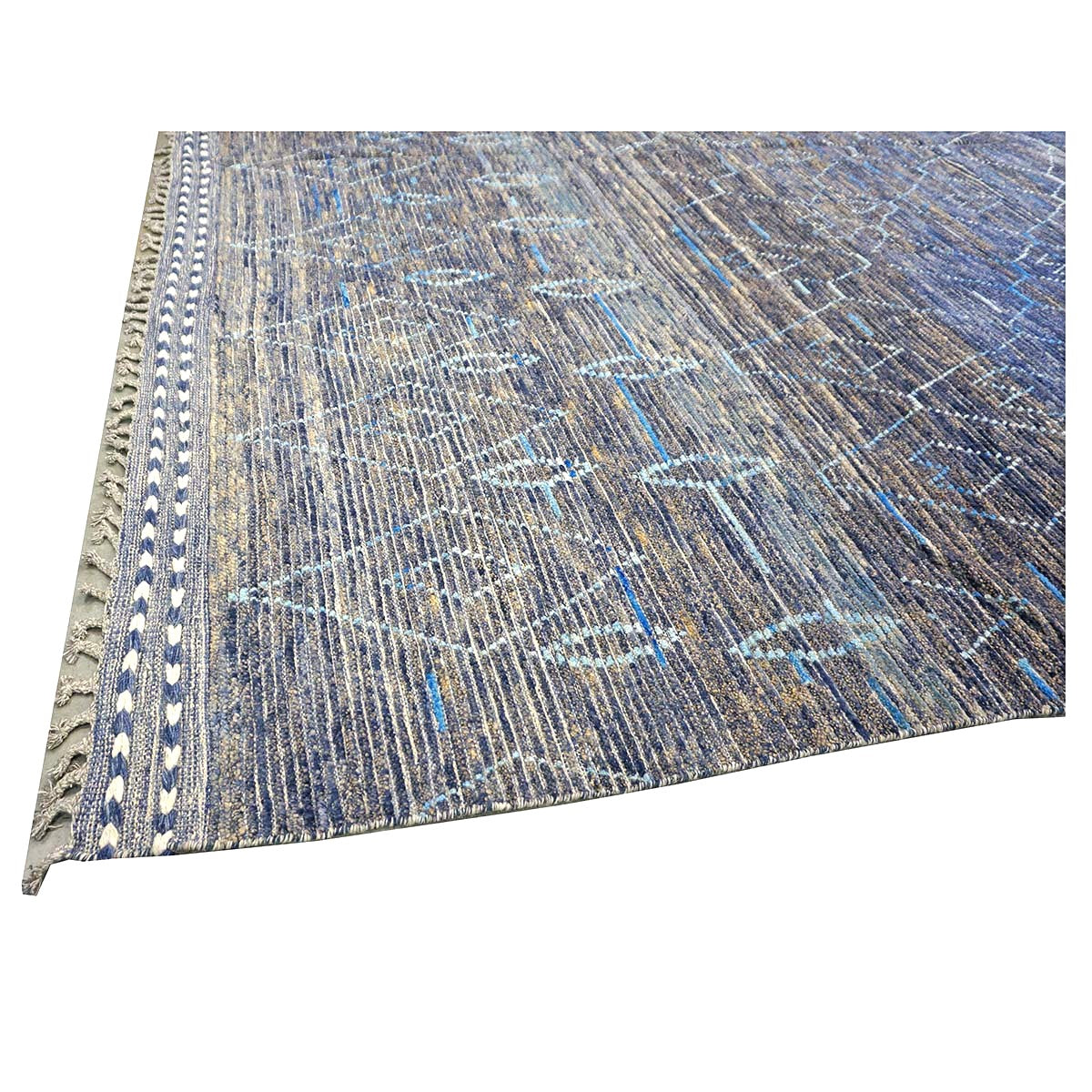 Afghan Tribal Mid-Modern Wool 12x17 Navy & Ivory Handmade Area Rug #1144791