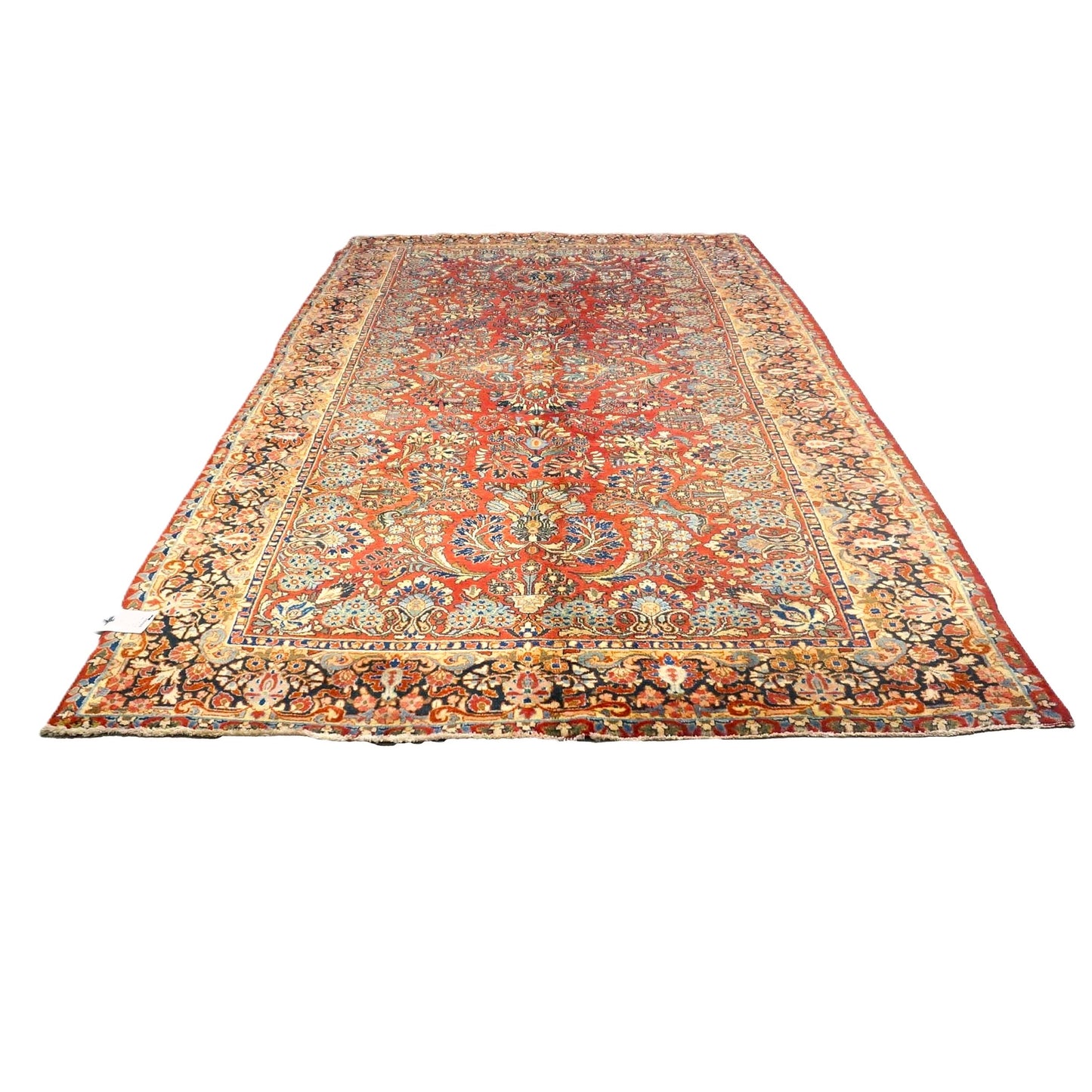 Antique Persian Sarouk Wool 6x12 Red & Navy Handmade Gallery Rug #9900628