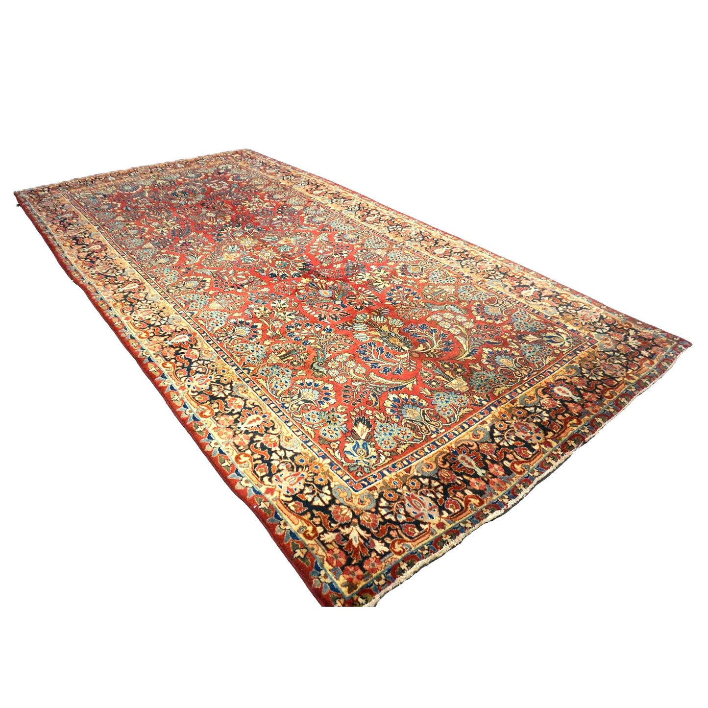 Antique Persian Sarouk Wool 6x12 Red & Navy Handmade Gallery Rug #9900628