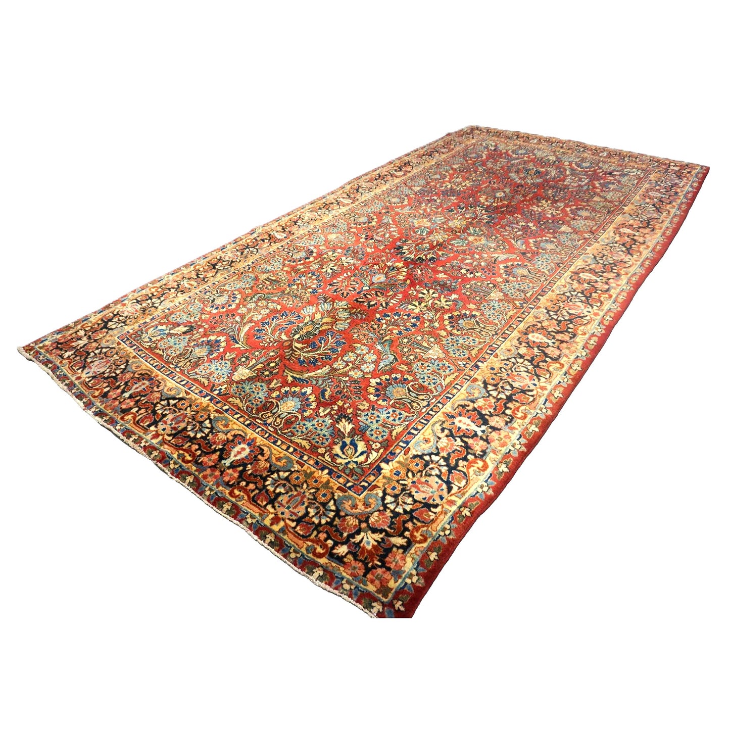Antique Persian Sarouk Wool 6x12 Red & Navy Handmade Gallery Rug #9900628