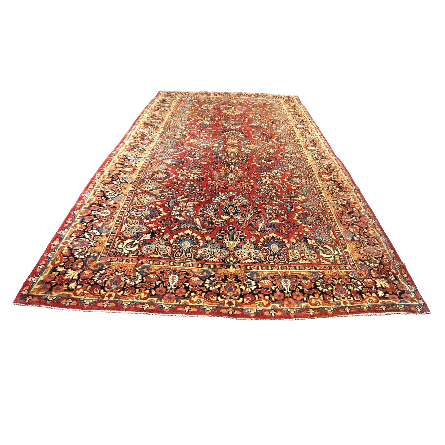 Antique Persian Sarouk Wool 6x12 Red & Navy Handmade Gallery Rug #9900628