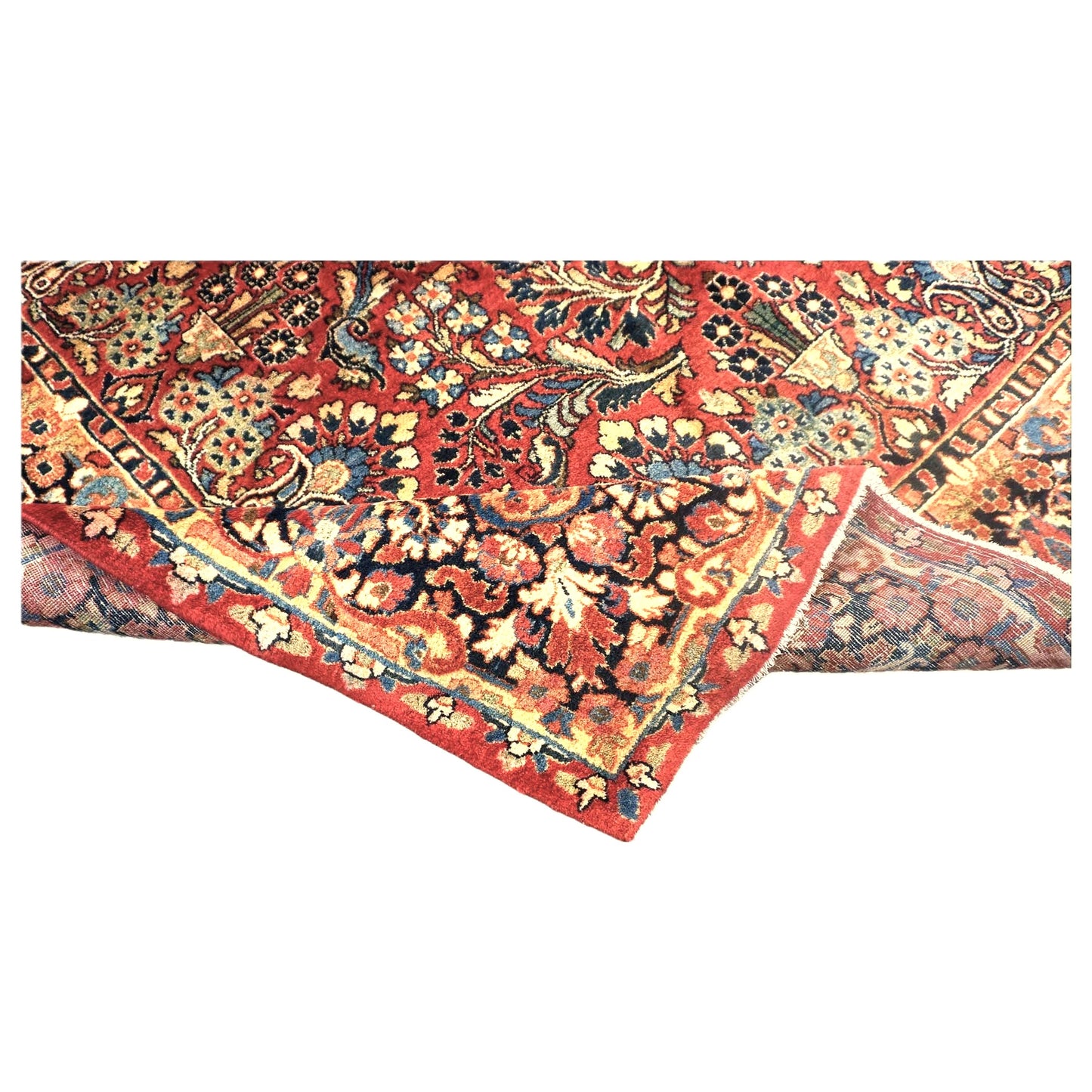 Antique Persian Sarouk Wool 6x12 Red & Navy Handmade Gallery Rug #9900628