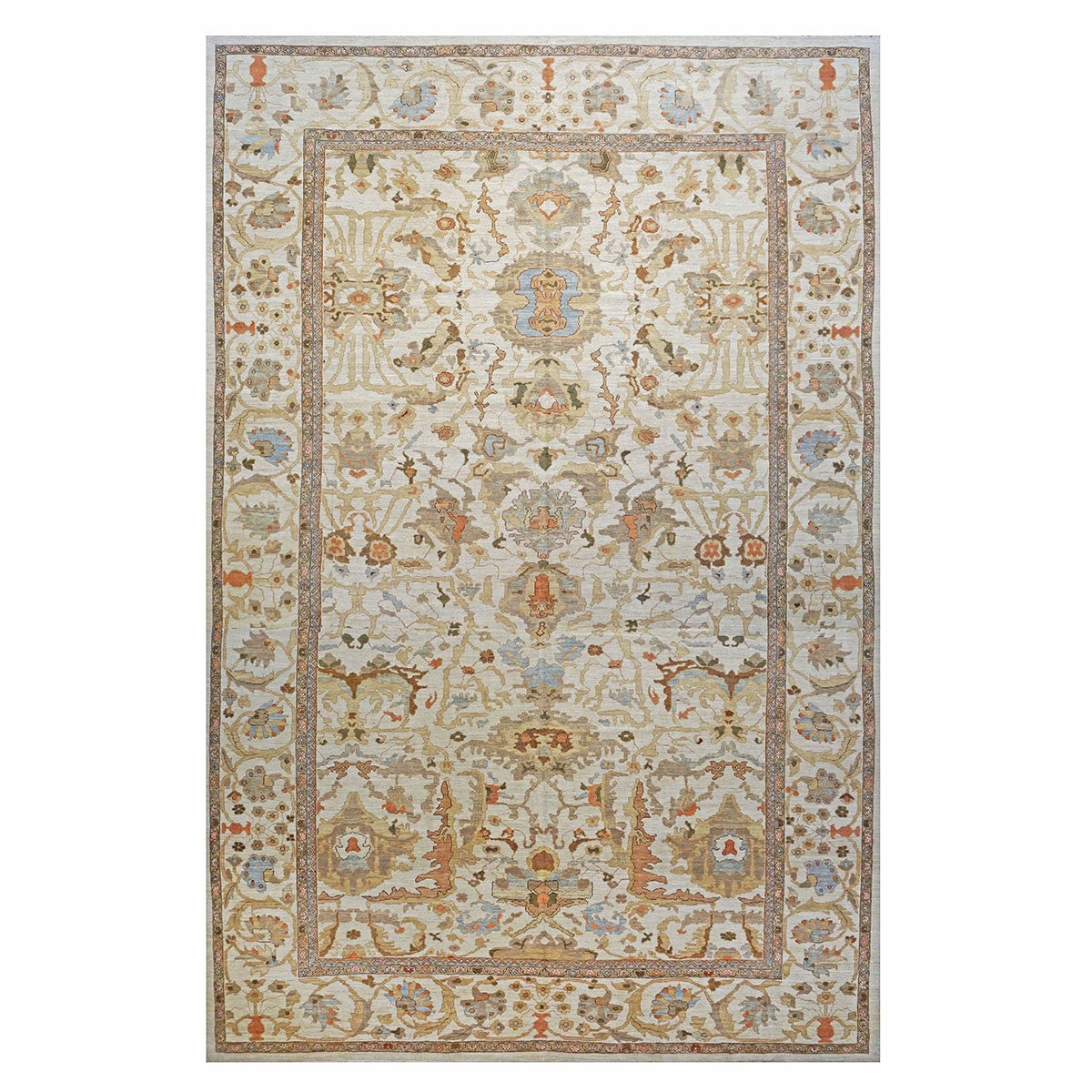 Persian Sultanabad Masters 13x20  Ivory & Tan Handmade Palace Rug #1141427 image 0