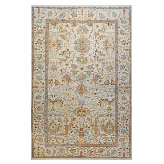 Persian Sultanabad Masters 13x20  Ivory & Tan Handmade Palace Rug #1141427 image 0