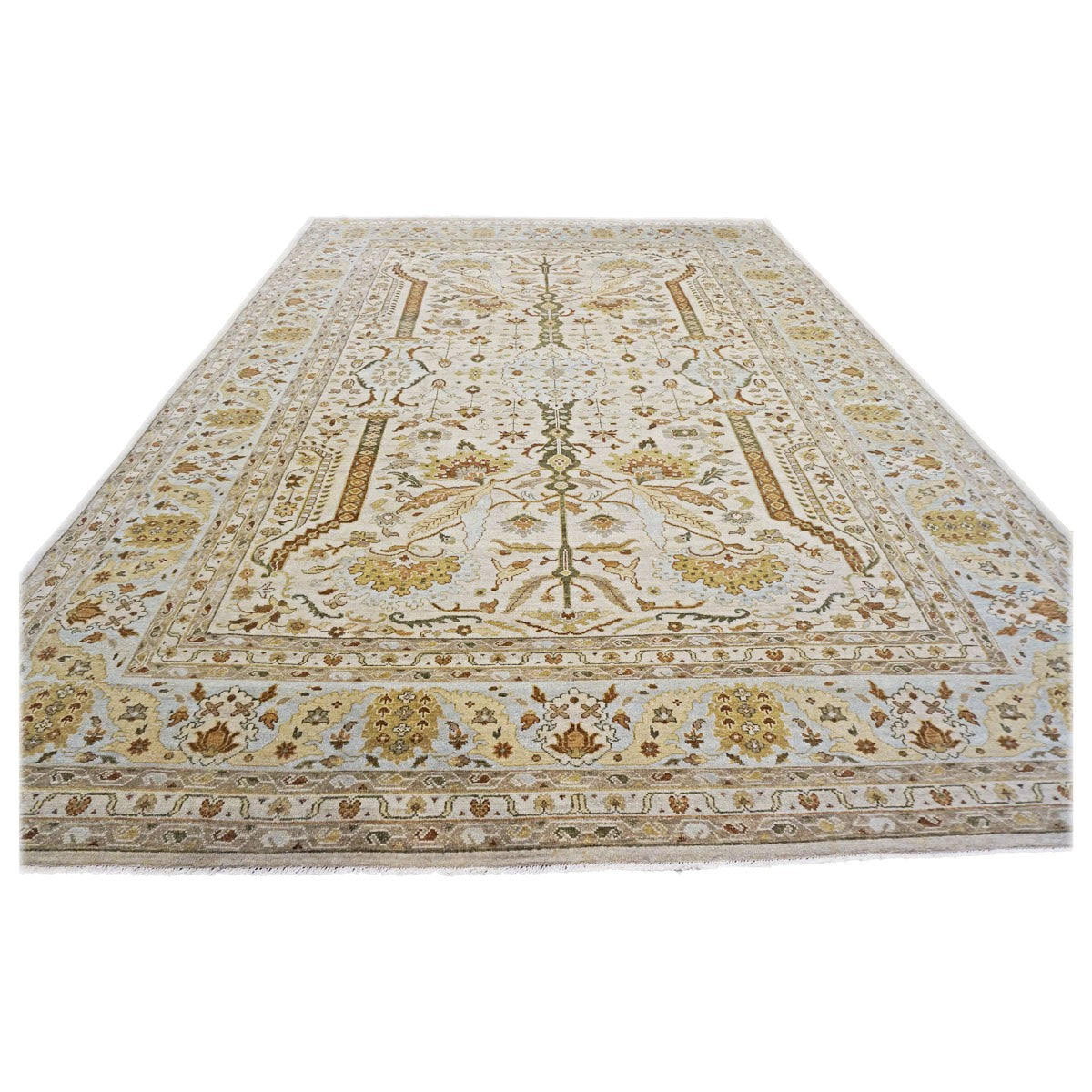 21st Century Sultanabad 10x14 Ivory, Tan, & Blue Handmade Area Rug #9902700 image 3