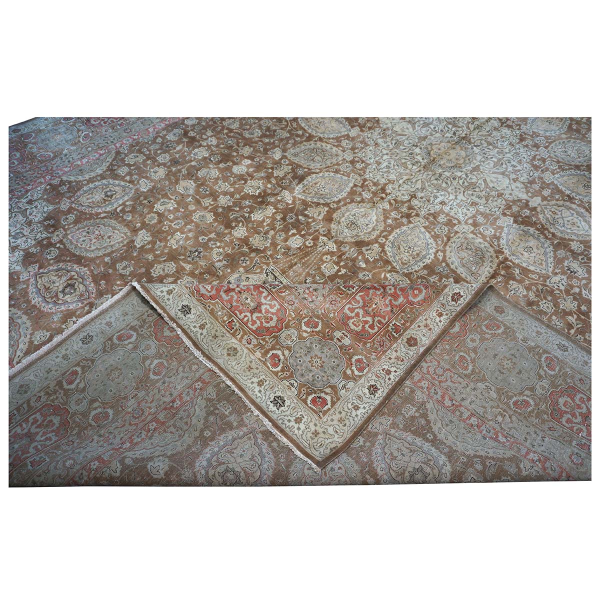 Antique Persian Tabriz 13X20 Brown & Salmon Oversized Area Rug #9902107 image 17