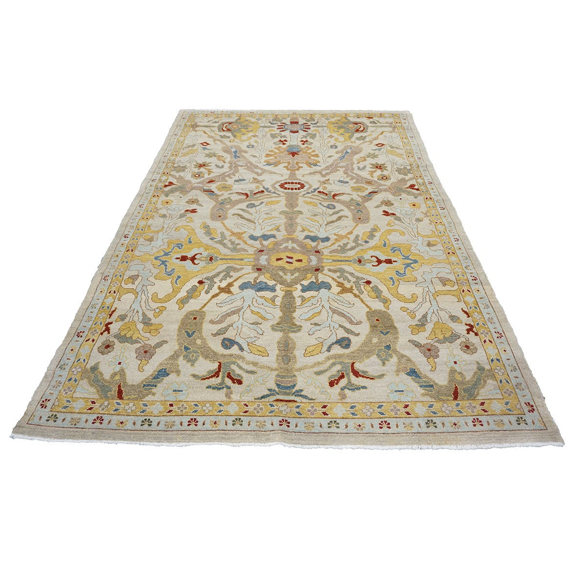 21st Century Sultanabad 6x9 Ivory & Gold  Handmade Area Rug #9902774 image 3