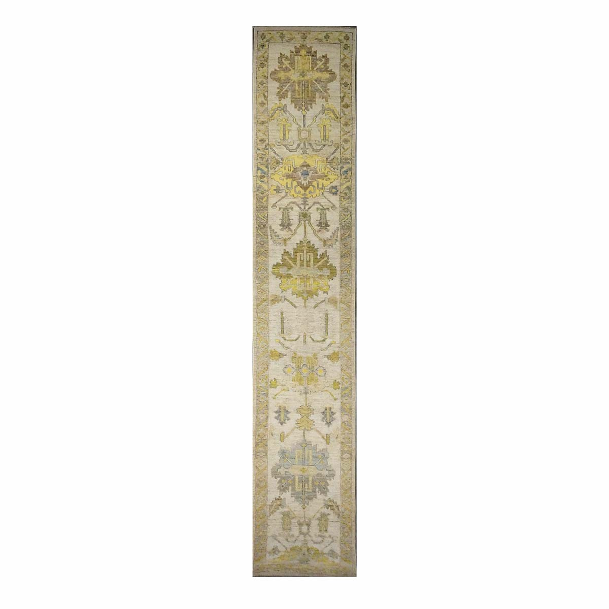 21st Century Turkish Oushak 3X19 Gold& Ivory Handmade Area Rug #1144106 image 8