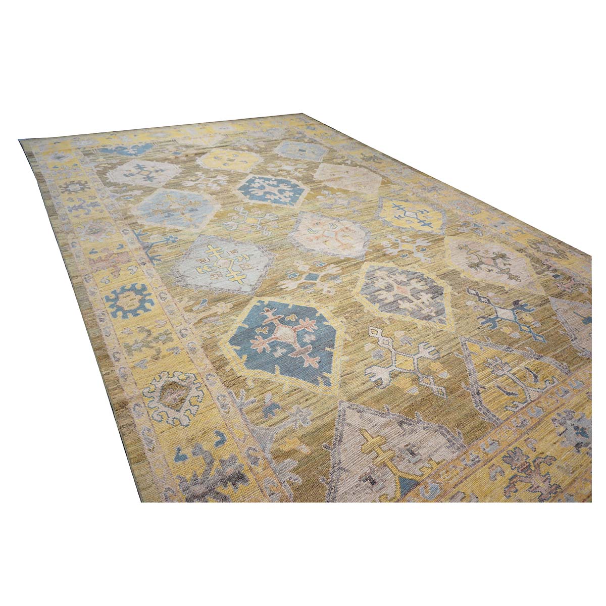 21st Century Turkish Oushak 11x17 Khaki, Olive, & Slate Blue Handmade Area Rug #1144079 image 8