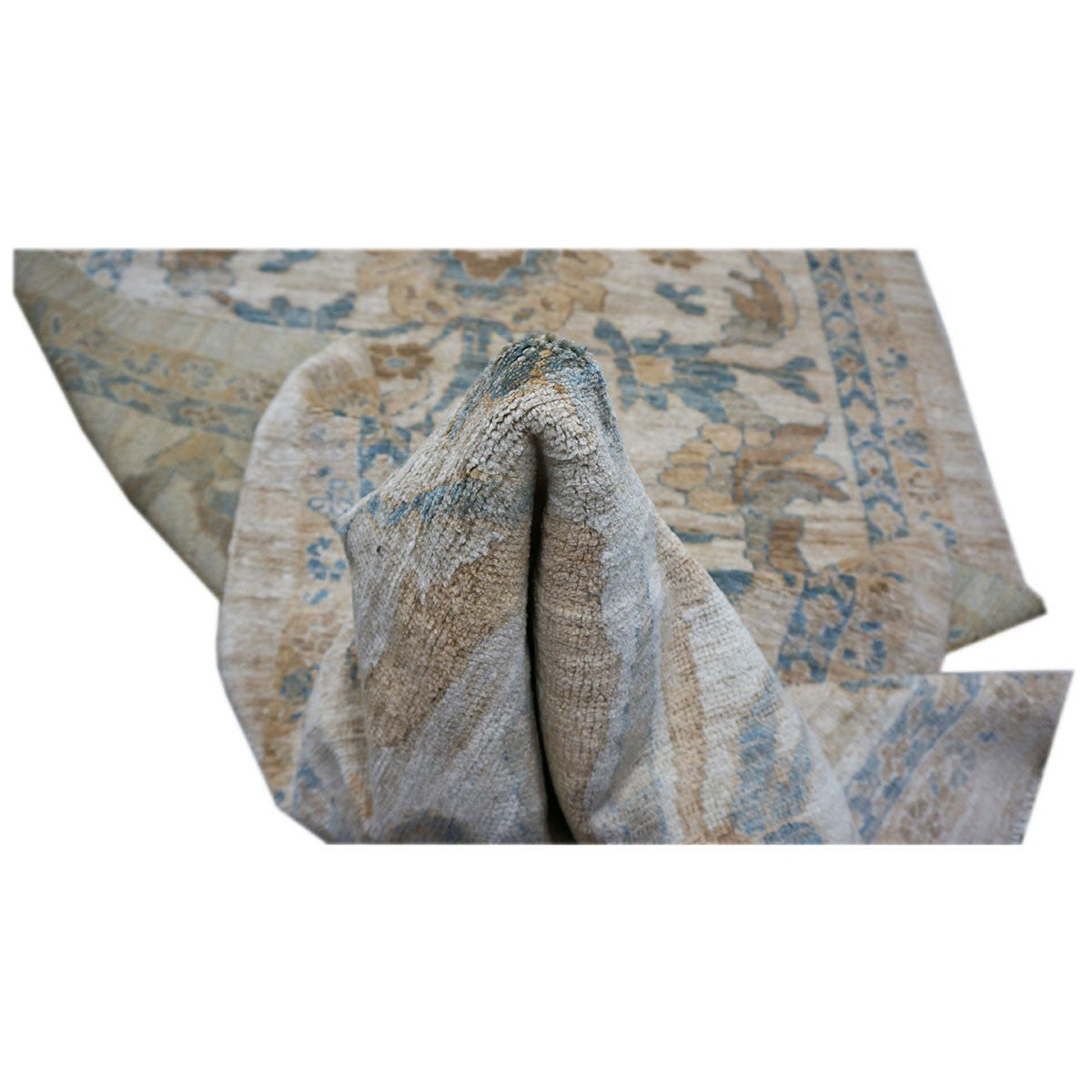 Persian Sultanabad 4x24 Ivory, Tan, & Blue Hall Runner Rug #1141314 image 5