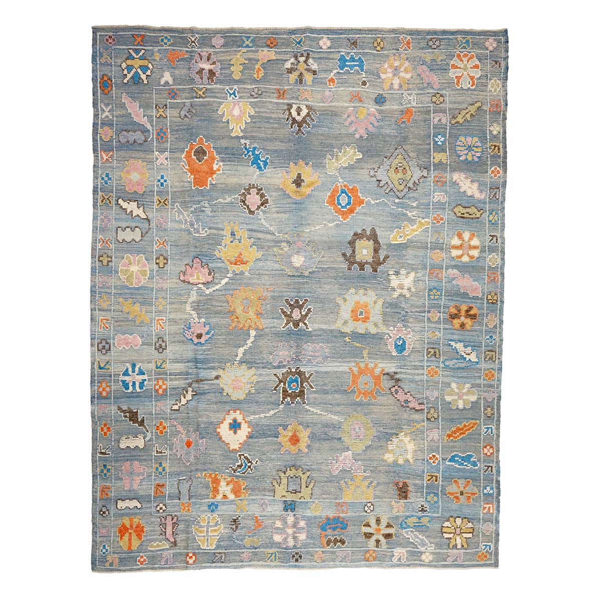 21st Century Turkish Oushak 9x12 Gray, Orange & Slate Blue Handmade Runner Rug #A.C.201 image 0
