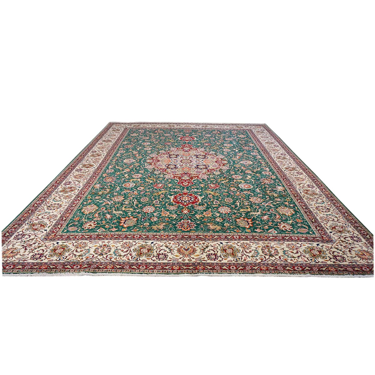 Antique Persian Tabriz 9x12 Green & Ivory Handmade Area Rug #1143223 image 5