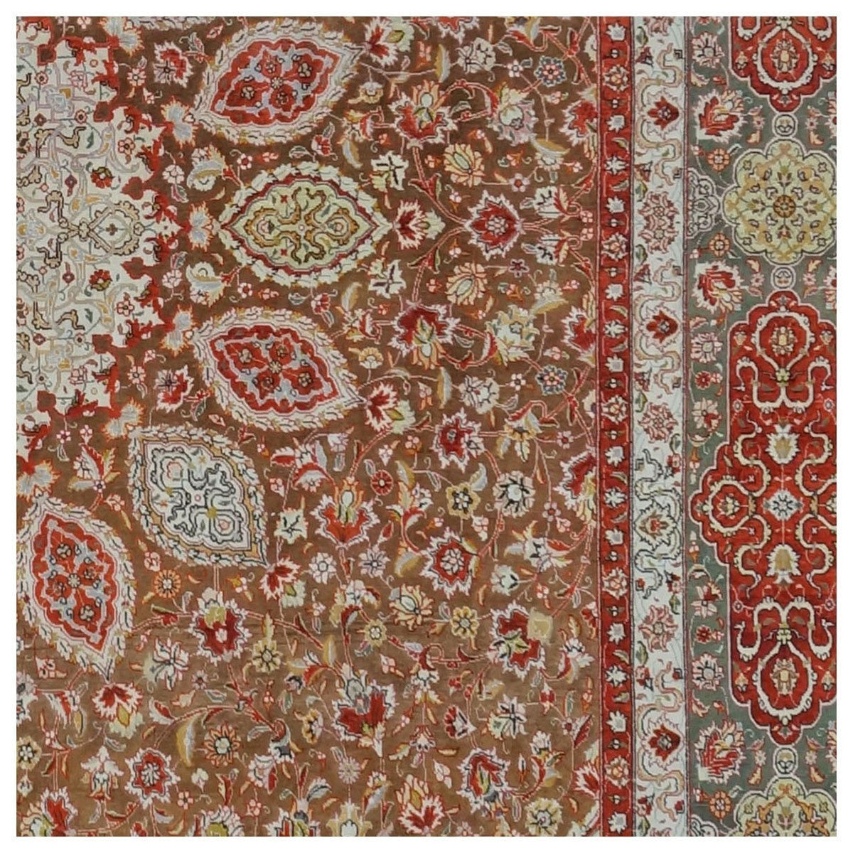 Antique Persian Tabriz 10X14 Brown, Red, & Dark Green Area Rug #9902148 image 9