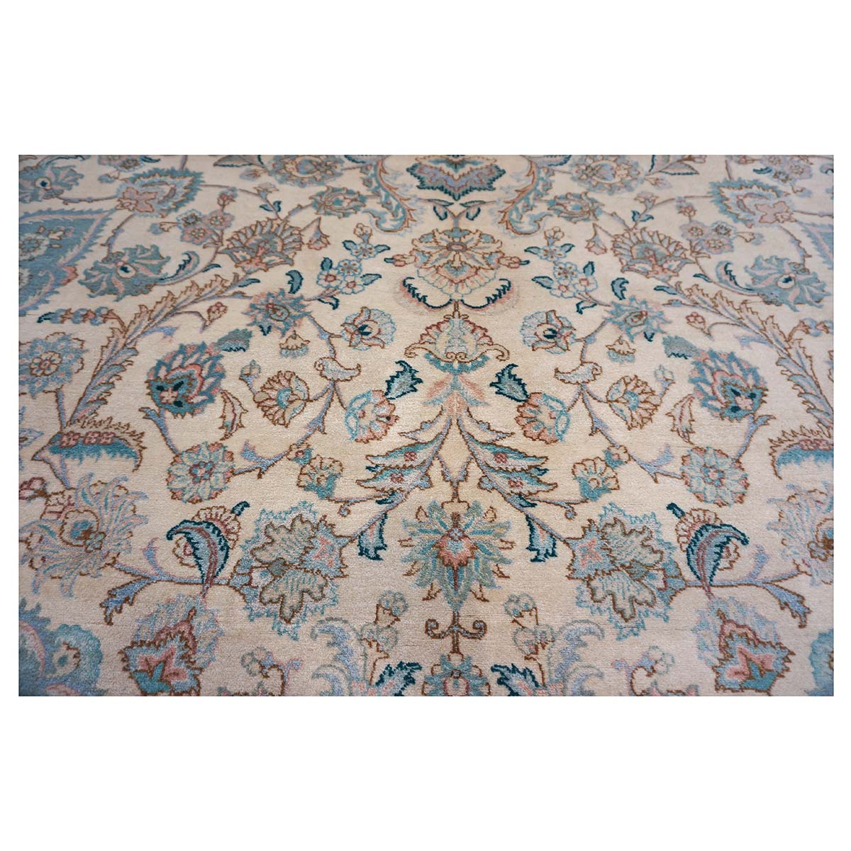 Antique 1940s Persian Tabriz Pahlavi 11x18 Ivory & Blue Handmade Area Rug #9902227 image 12