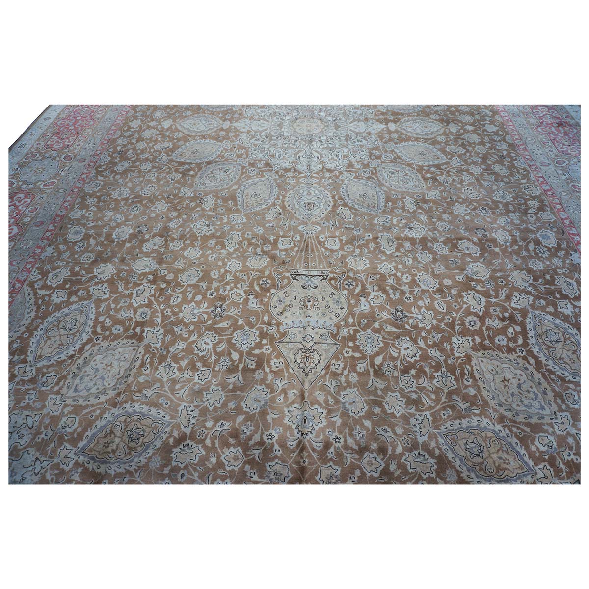 Antique Persian Tabriz 13X20 Brown & Salmon Oversized Area Rug #9902107 image 9