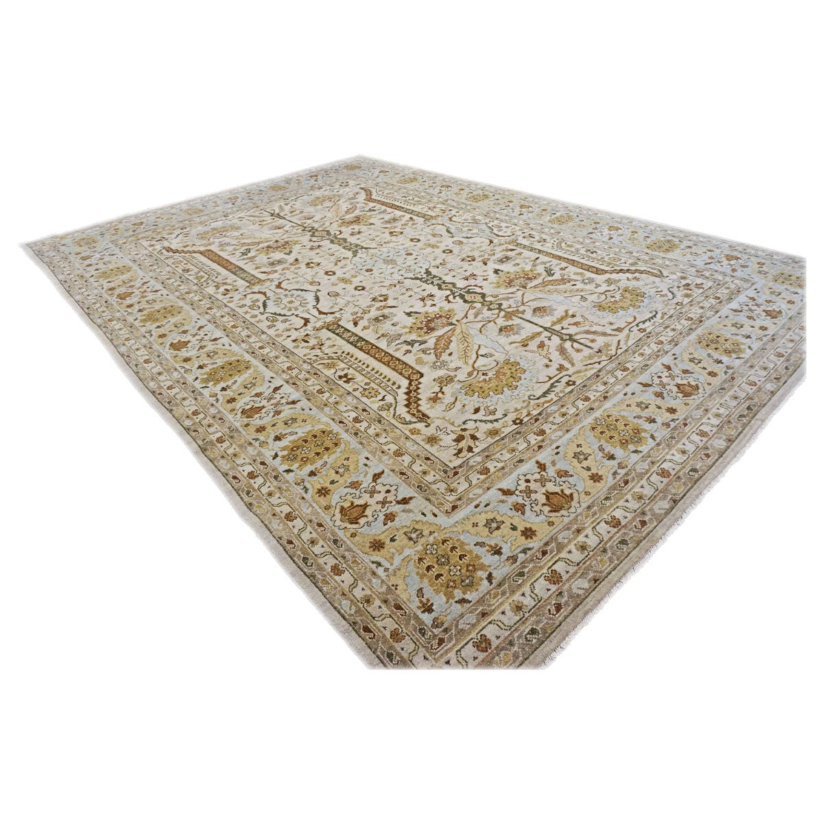 21st Century Sultanabad 10x14 Ivory, Tan, & Blue Handmade Area Rug #9902700 image 4