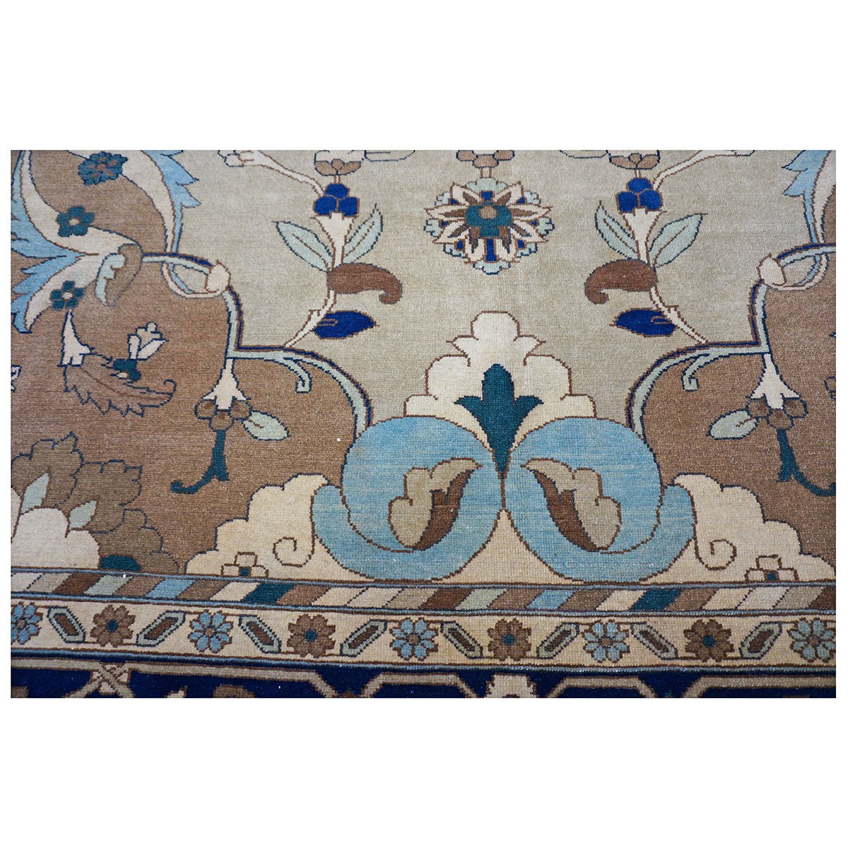 21st Century Persian Heriz 12x15 Tan & Navy Handmade Area Rug #9902016 image 6