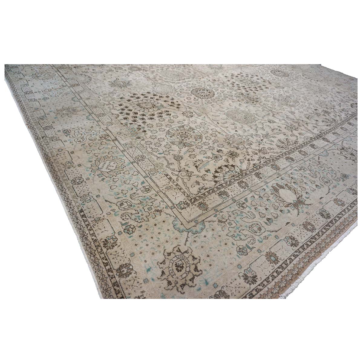 Antique Persian Tabriz 12X19 Bone & Grey Handmade Area Rug #1140574 image 4