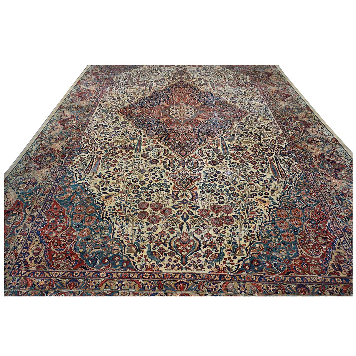 Antique Persian Sarouk Mahajaran 12x19 Ivory, Navy, & Red Oversized Area Rug #1144059 image 5