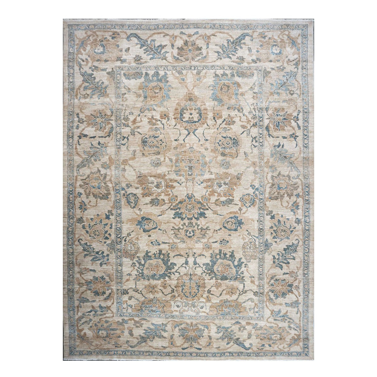 Persian Sultanabad 10X14 Ivory and Blue Handmade Persian Rug #1141091 image 0