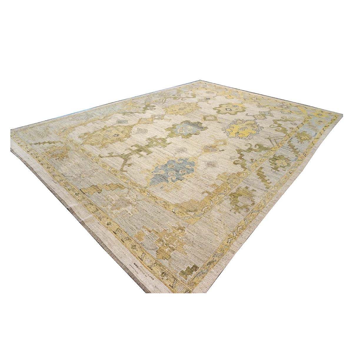 New Turkish Oushak 10x13 Ivory, Blue, & Yellow Handmade Area Rug #114073 image 2