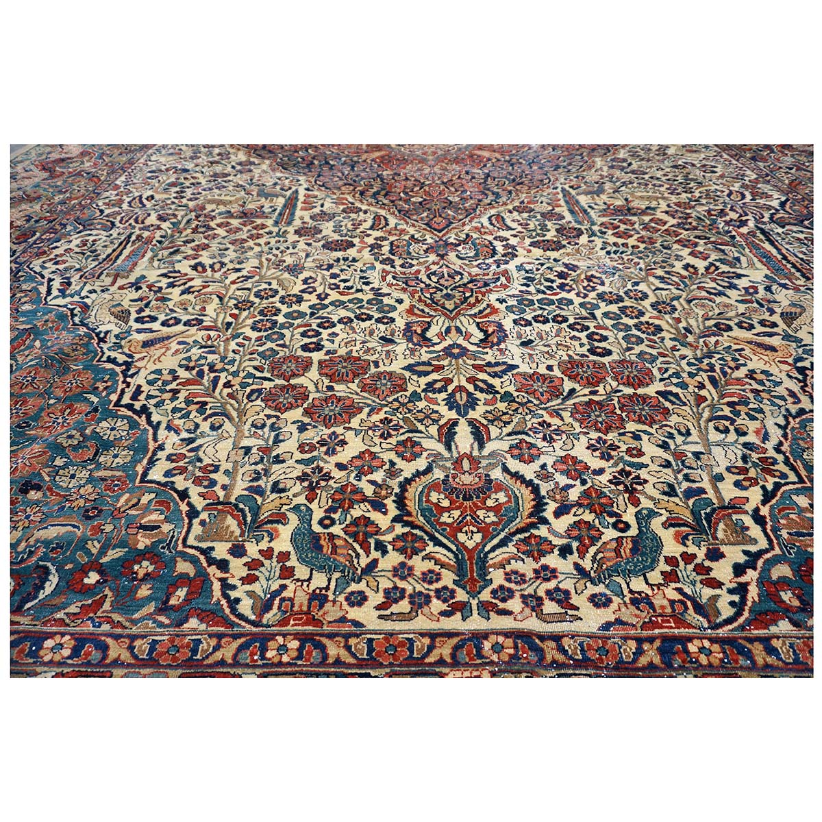 Antique Persian Sarouk Mahajaran 12x19 Ivory, Navy, & Red Oversized Area Rug #1144059 image 9