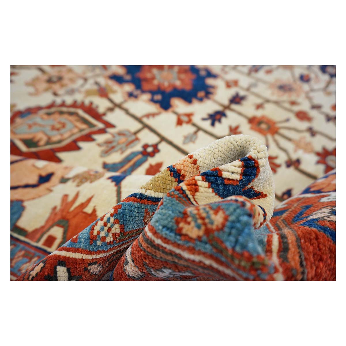 Persian Serapi 7x11 Ivory, Rust, & Blue Antique Recreation Handmade Area Rug #1141228 image 11