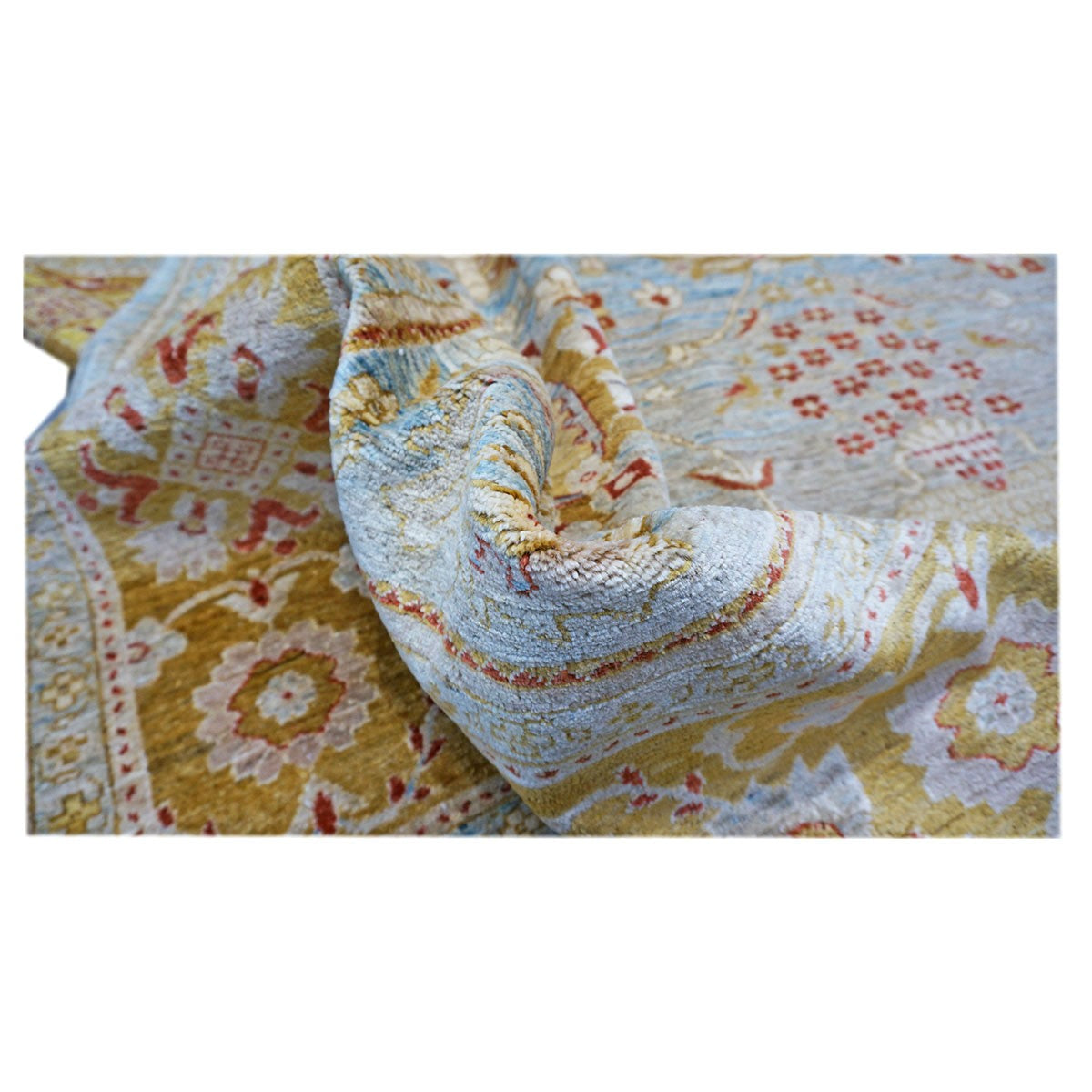 21st Century Afghan Oushak 9x12 Blue & Gold Handmade Area Rug #1144045 image 5