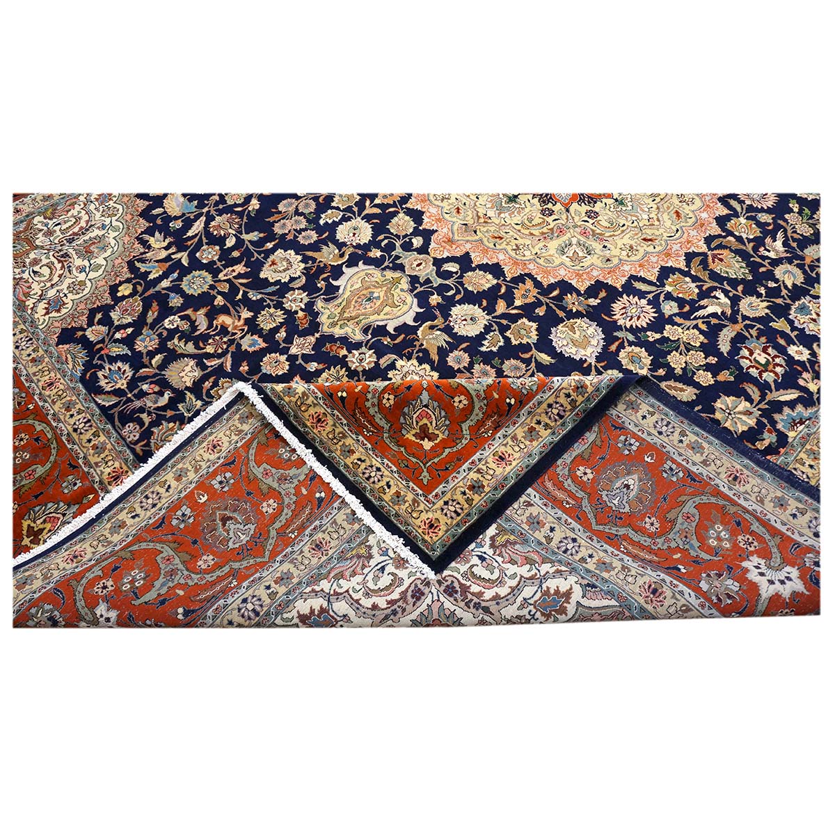 Antique Persian Tabriz 10x13 Navy & Rust Handmade Area Rug #1143896 image 9