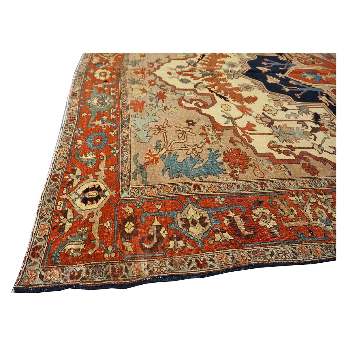 Persian Serapi 7x11 Rust, Navy, Tan, & Ivory Handmade Area Rug #9902841 image 6
