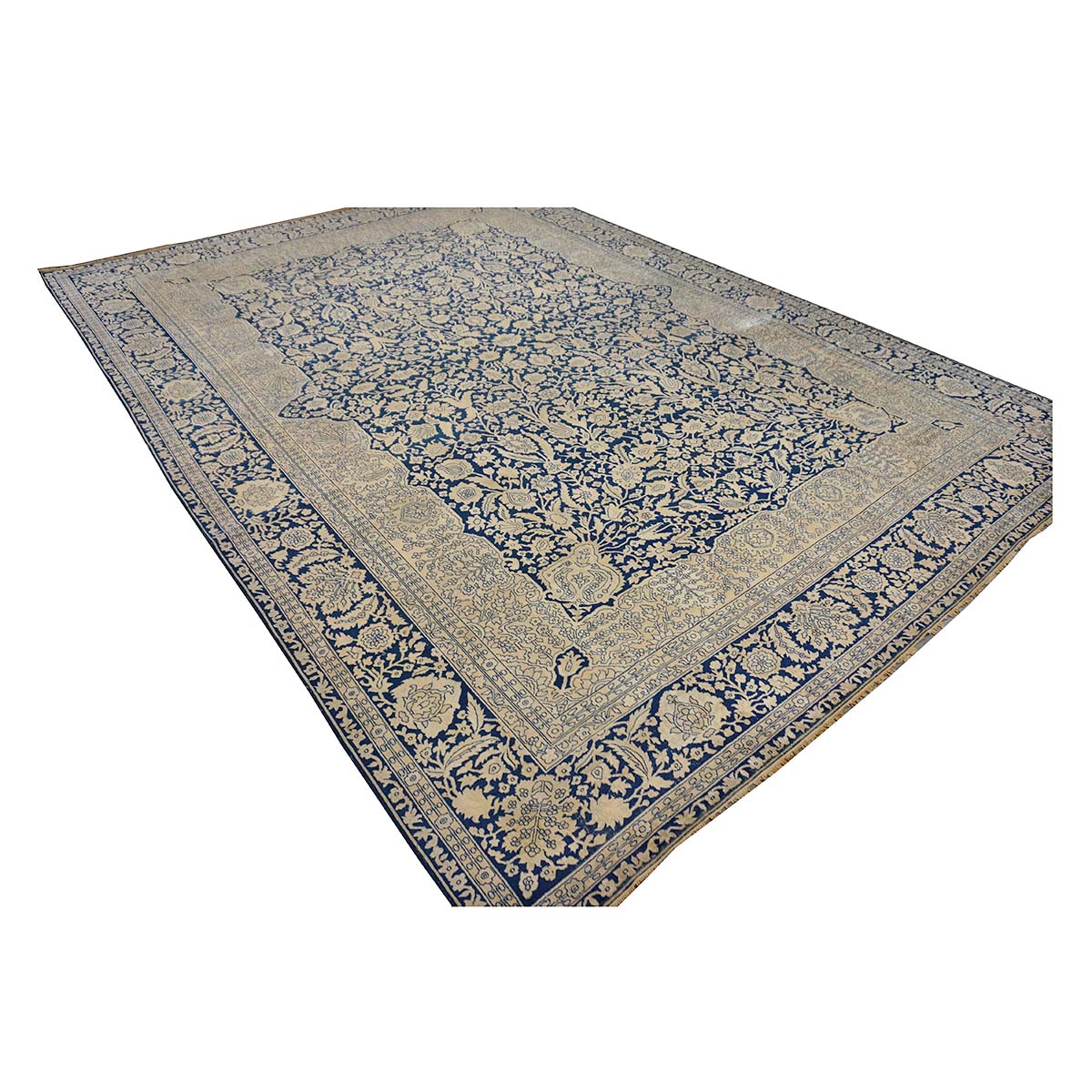 Indigo Blue Antique Persian Mohtasham Kashan circa 1880's 9X12 Area Rug #9902385 image 5
