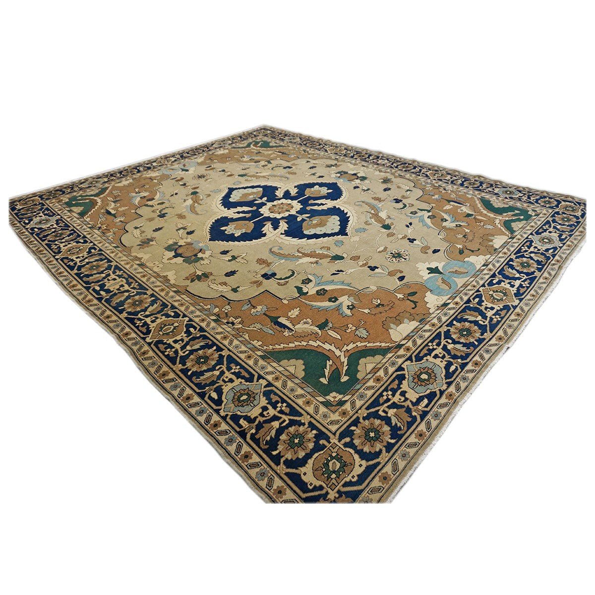 21st Century Persian Heriz 12x15 Tan & Navy Handmade Area Rug #9902016 image 4