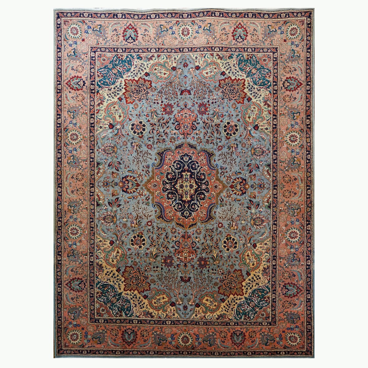 20th Century Persian Wool Tabriz Rug light blue with a Salmon border  10x13 area rug #1140711 image 0